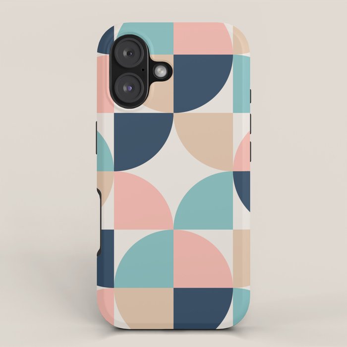 Mid Century Modern Geometric Pattern 455 Peach Blue and Beige iPhone Case Gallery Image 1