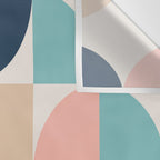 Mid Century Modern Geometric Pattern 455 Peach Blue and Beige Wall Tapestry Gallery Image 3