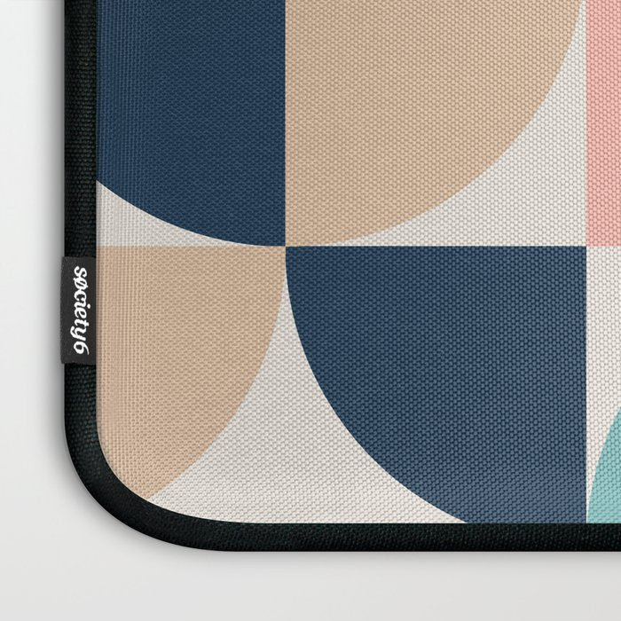Mid Century Modern Geometric Pattern 455 Peach Blue and Beige Laptop Sleeve Gallery Image 3