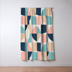 Mid Century Modern Geometric Pattern 455 Peach Blue and Beige Window Curtain Gallery Image 3