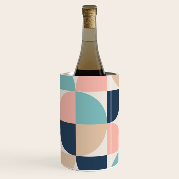 Mid Century Modern Geometric Pattern 455 Peach Blue and Beige Wine Chiller Gallery Image 2