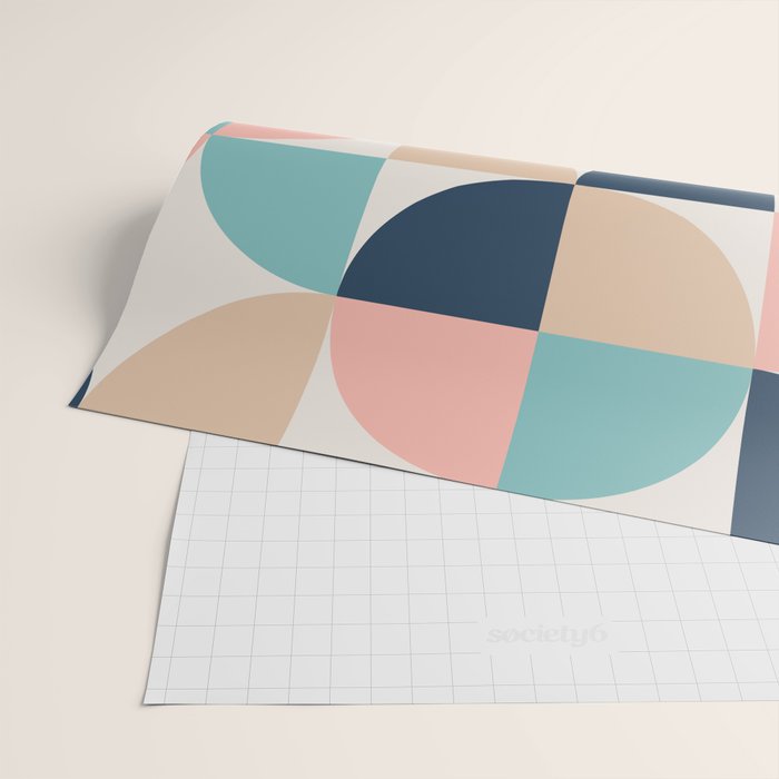 Mid Century Modern Geometric Pattern 455 Peach Blue and Beige Wrapping Paper Gallery Image 2