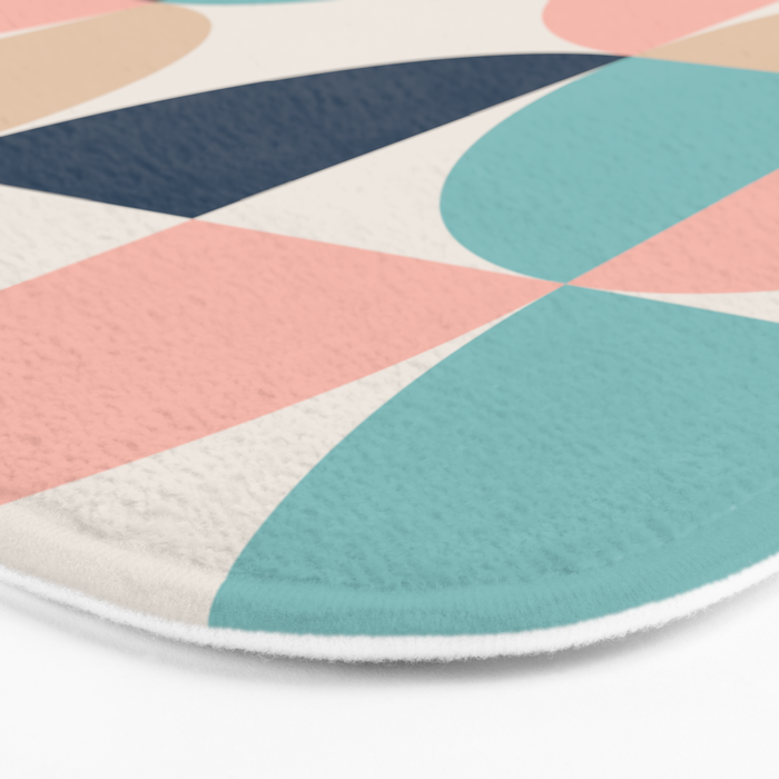 Mid Century Modern Geometric Pattern 455 Peach Blue and Beige Bath Mat Gallery Image 3