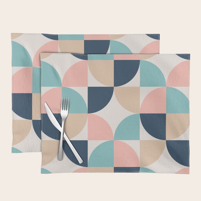 Mid Century Modern Geometric Pattern 455 Peach Blue and Beige Placemat Gallery Image 1