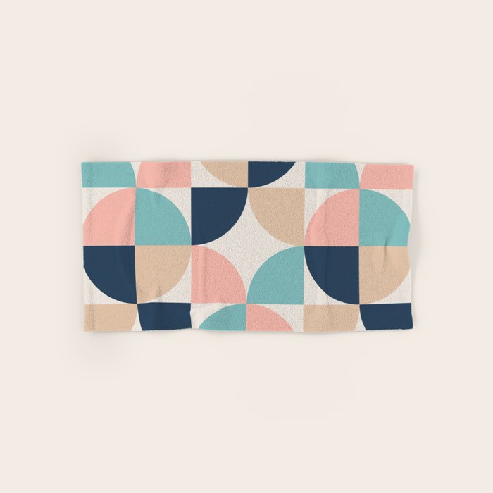 Mid Century Modern Geometric Pattern 455 Peach Blue and Beige Bath Towel Gallery Image 1