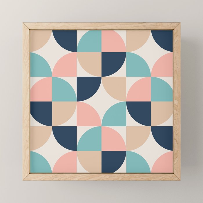Mid Century Modern Geometric Pattern 455 Peach Blue and Beige Mini Art Print Gallery Image 1