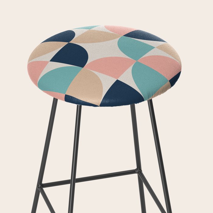 Mid Century Modern Geometric Pattern 455 Peach Blue and Beige Stool Gallery Image 2