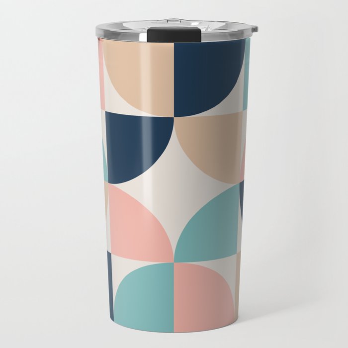 Mid Century Modern Geometric Pattern 455 Peach Blue and Beige Travel Mug Gallery Image 1