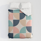 Mid Century Modern Geometric Pattern 455 Peach Blue and Beige Duvet Cover Gallery Image 6