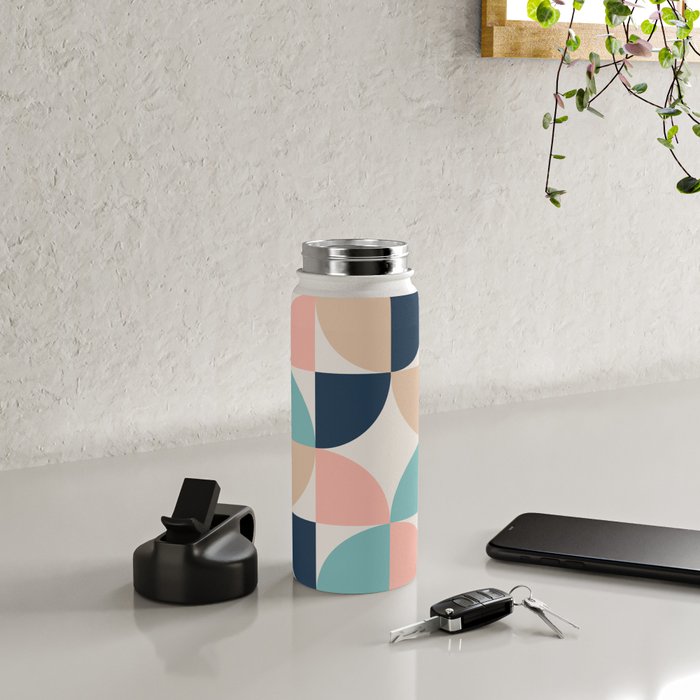Mid Century Modern Geometric Pattern 455 Peach Blue and Beige Water Bottle Gallery Image 4