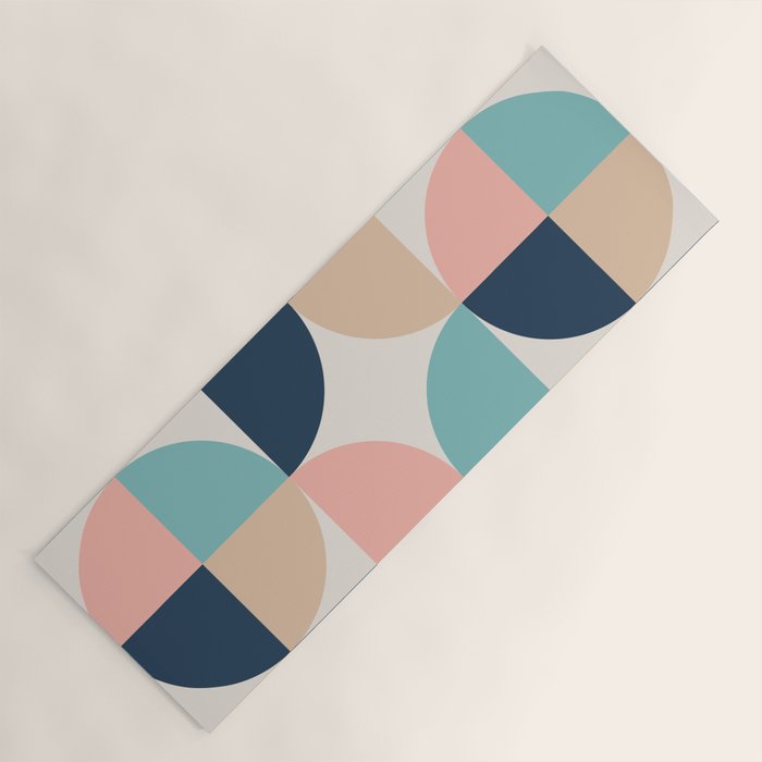 Mid Century Modern Geometric Pattern 455 Peach Blue and Beige Yoga Mat Gallery Image 1