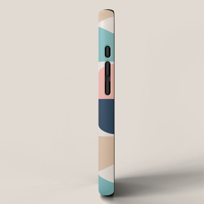 Mid Century Modern Geometric Pattern 455 Peach Blue and Beige iPhone Case Gallery Image 2