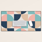 Mid Century Modern Geometric Pattern 455 Peach Blue and Beige Desk Mat Gallery Image 1