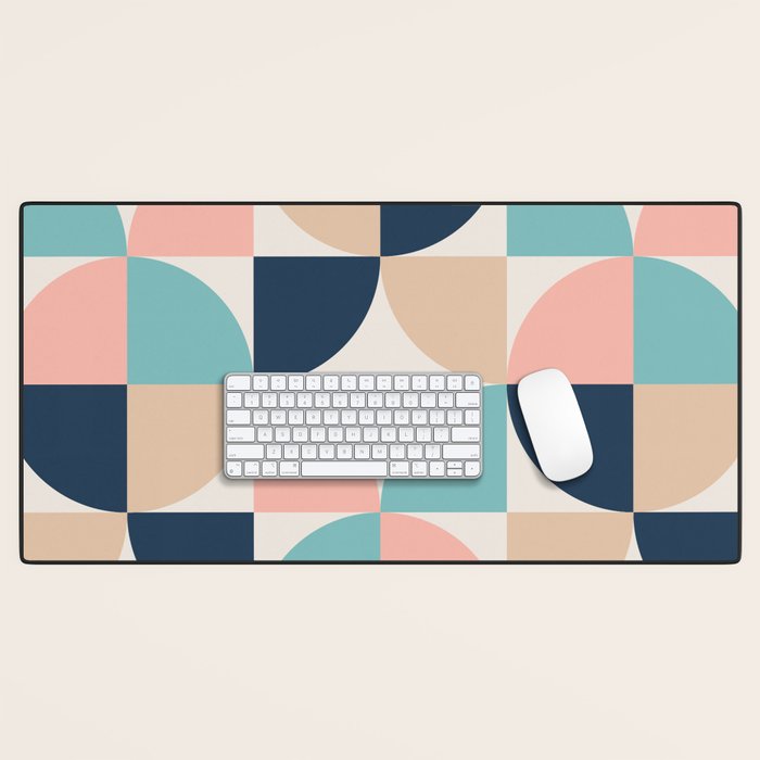 Mid Century Modern Geometric Pattern 455 Peach Blue and Beige Desk Mat Gallery Image 1
