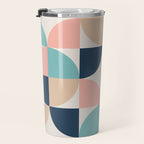 Mid Century Modern Geometric Pattern 455 Peach Blue and Beige Travel Mug Gallery Image 3