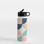 Mid Century Modern Geometric Pattern 455 Peach Blue and Beige Water Bottle Gallery Image 1