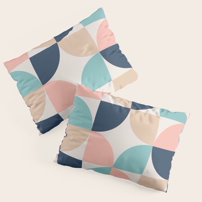 Mid Century Modern Geometric Pattern 455 Peach Blue and Beige Pillow Sham Gallery Image 3