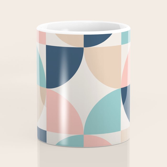 Mid Century Modern Geometric Pattern 455 Peach Blue and Beige Coffee Mug Gallery Image 4