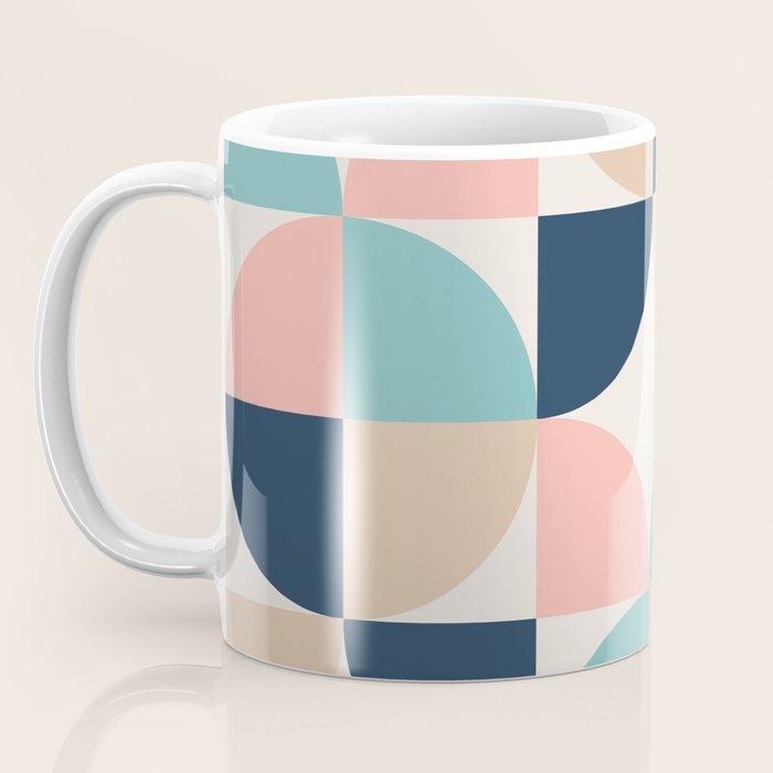 Mid Century Modern Geometric Pattern 455 Peach Blue and Beige Coffee Mug Gallery Image 3