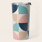 Mid Century Modern Geometric Pattern 455 Peach Blue and Beige Travel Mug Gallery Image 2