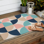 Mid Century Modern Geometric Pattern 455 Peach Blue and Beige Outdoor Rug Gallery Image 2