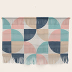 Mid Century Modern Geometric Pattern 455 Peach Blue and Beige Wall Hanging Gallery Image 1