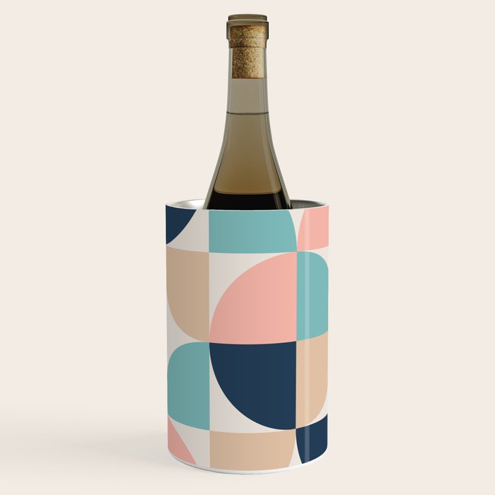 Mid Century Modern Geometric Pattern 455 Peach Blue and Beige Wine Chiller Gallery Image 3