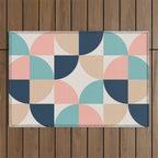 Mid Century Modern Geometric Pattern 455 Peach Blue and Beige Outdoor Rug Gallery Image 1