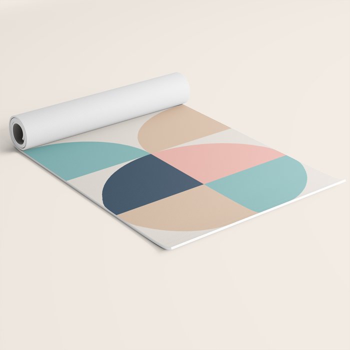 Mid Century Modern Geometric Pattern 455 Peach Blue and Beige Yoga Mat Gallery Image 2