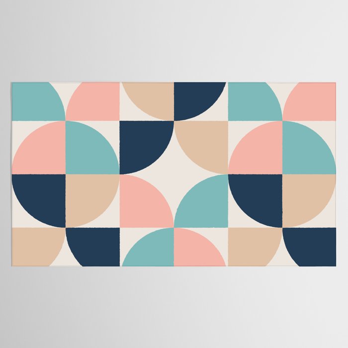 Mid Century Modern Geometric Pattern 455 Peach Blue and Beige Tablecloth Gallery Image 2