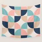Mid Century Modern Geometric Pattern 455 Peach Blue and Beige Wall Tapestry Gallery Image 4