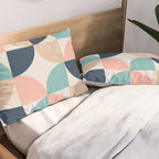 Mid Century Modern Geometric Pattern 455 Peach Blue and Beige Pillow Sham Gallery Image 2