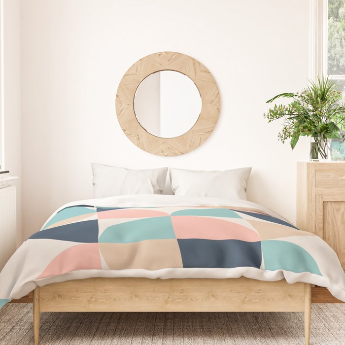 Mid Century Modern Geometric Pattern 455 Peach Blue and Beige Duvet Cover Gallery Image 3