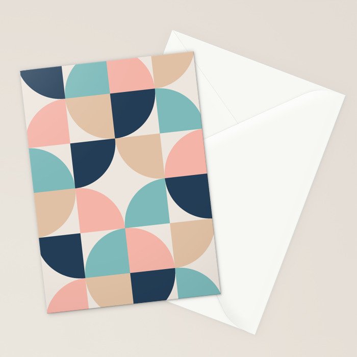Mid Century Modern Geometric Pattern 455 Peach Blue and Beige Stationery Card Gallery Image 2