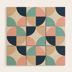 Mid Century Modern Geometric Pattern 455 Peach Blue and Beige Wood Wall Art Gallery Image 1