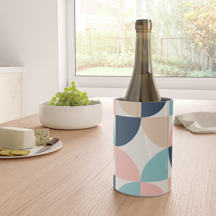 Mid Century Modern Geometric Pattern 455 Peach Blue and Beige Wine Chiller Gallery Image 4