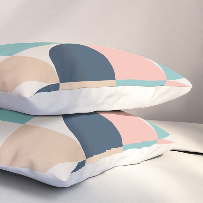 Mid Century Modern Geometric Pattern 455 Peach Blue and Beige Pillow Sham Gallery Image 3