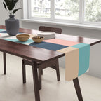 Mid Century Modern Geometric Pattern 455 Peach Blue and Beige Table Runner Gallery Image 2