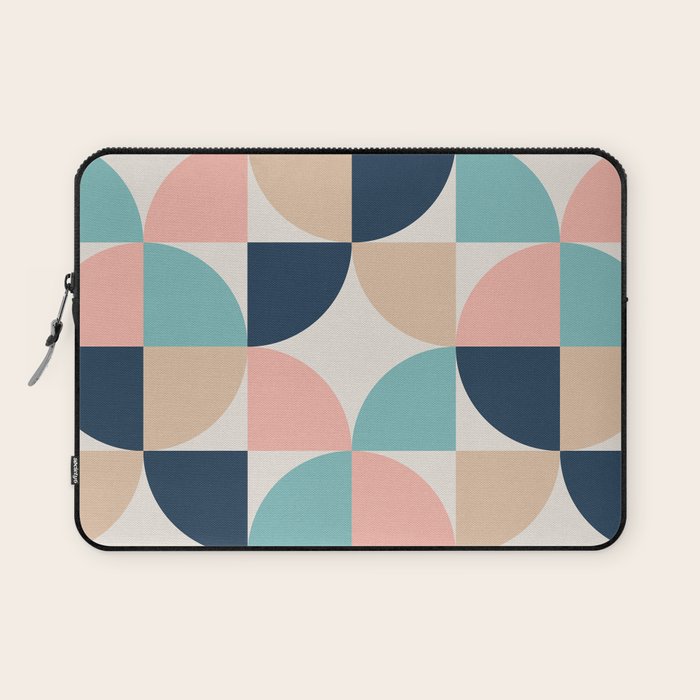 Mid Century Modern Geometric Pattern 455 Peach Blue and Beige Laptop Sleeve Gallery Image 1