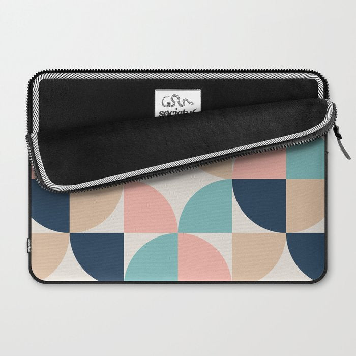 Mid Century Modern Geometric Pattern 455 Peach Blue and Beige Laptop Sleeve Gallery Image 2