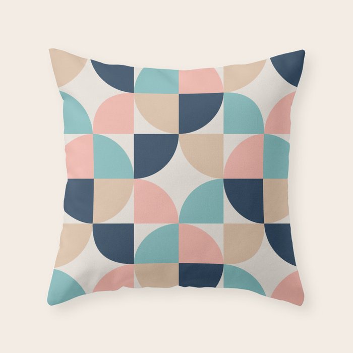 Mid Century Modern Geometric Pattern 455 Peach Blue and Beige Throw Pillow Gallery Image 6