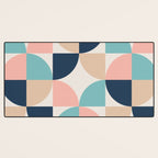 Mid Century Modern Geometric Pattern 455 Peach Blue and Beige Desk Mat Gallery Image 3