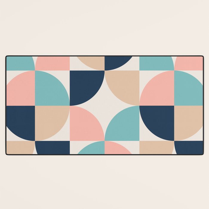 Mid Century Modern Geometric Pattern 455 Peach Blue and Beige Desk Mat Gallery Image 3