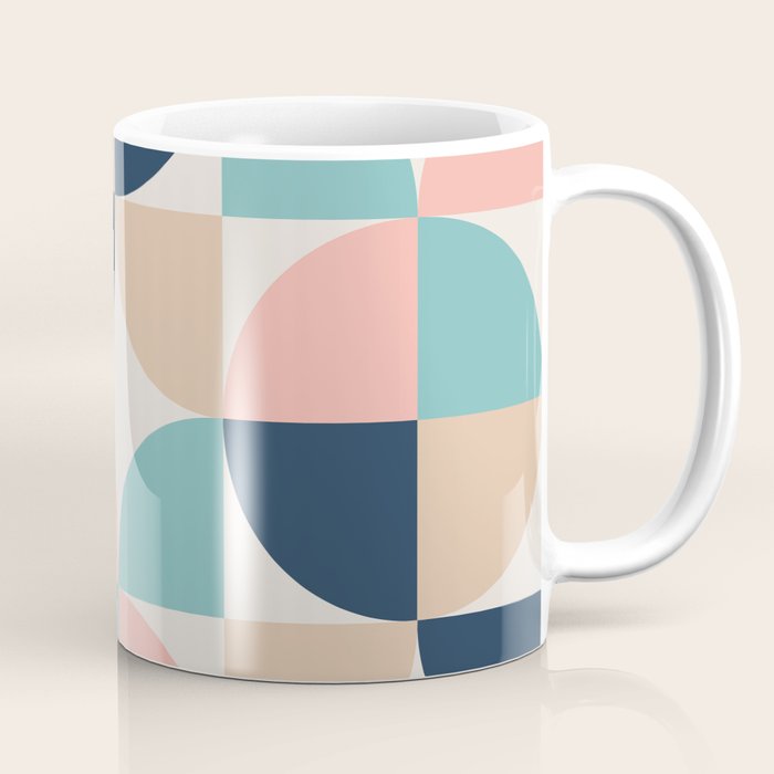 Mid Century Modern Geometric Pattern 455 Peach Blue and Beige Coffee Mug Gallery Image 1