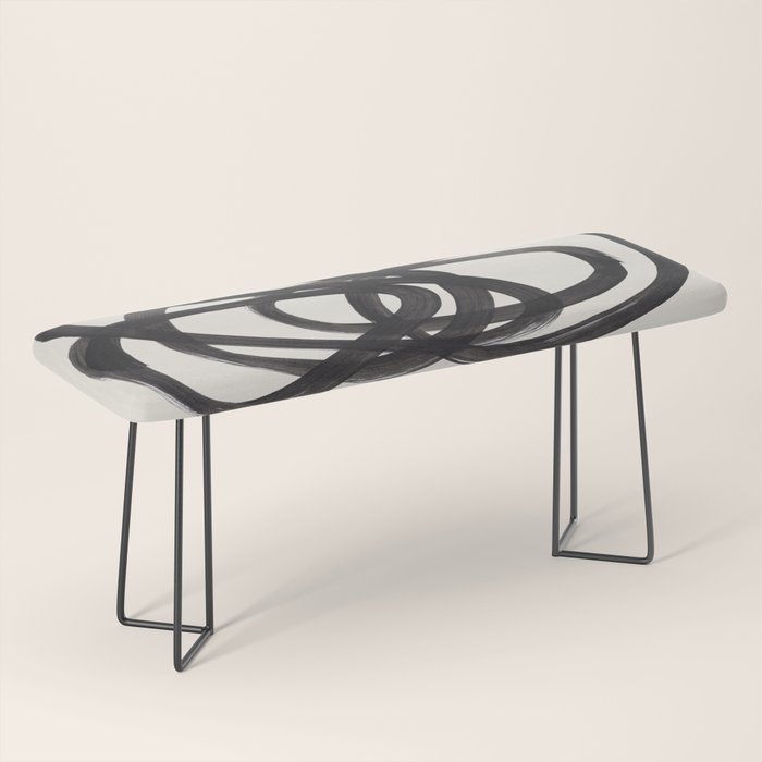Mid Century Modern Minimalist Abstract Art Brush Strokes Black & White Ink Art Spiral Circles Bench Gallery Image 1