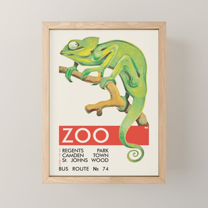 London Zoo Vintage Poster with Chameleon, 1935 Mini Art Print Gallery Image 1