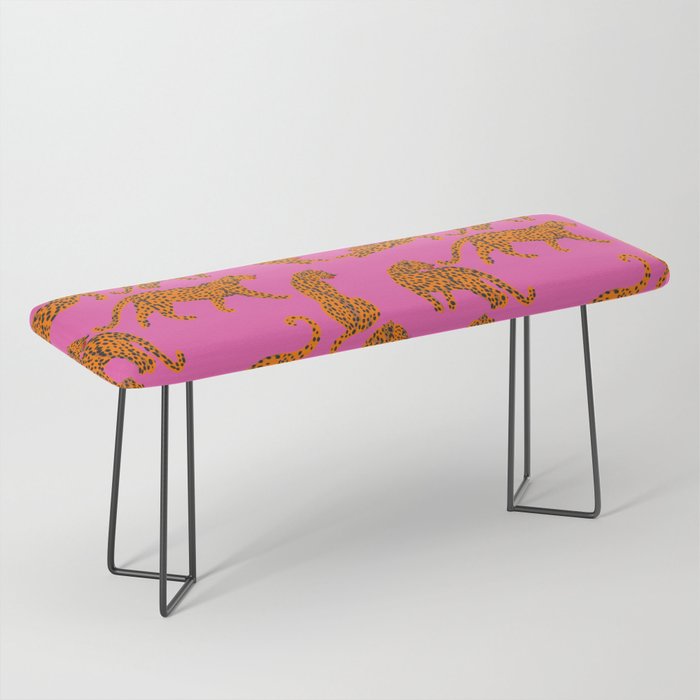 Abstract leopard with red lips illustration in fuchsia background  Bench Gallery Image 1
