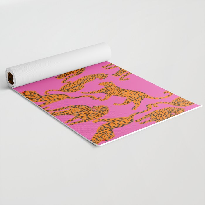 Abstract leopard with red lips illustration in fuchsia background  Yoga Mat Gallery Image 2