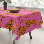 Abstract leopard with red lips illustration in fuchsia background  Tablecloth Gallery Image 3