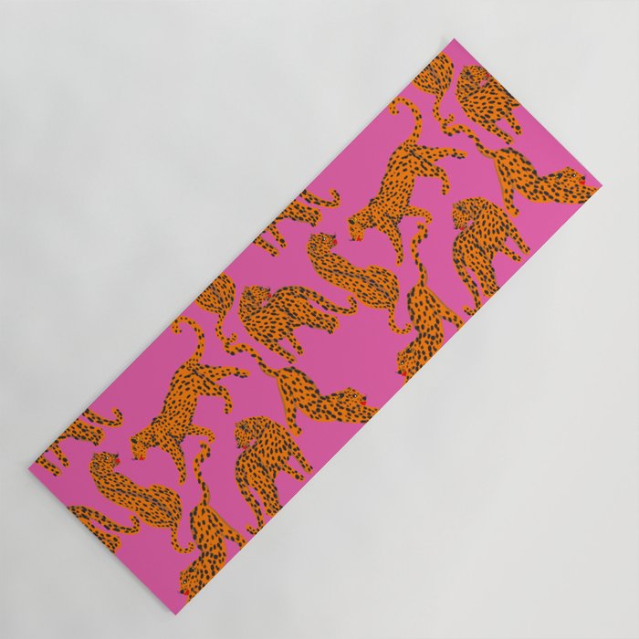 Abstract leopard with red lips illustration in fuchsia background  Yoga Mat Gallery Image 1
